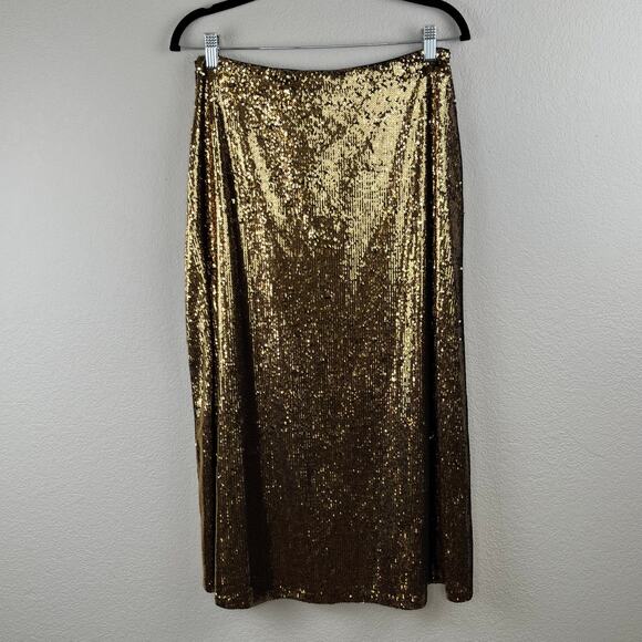 Michael Kors Sparkly Gold Sequin A-Line Formal Midi Skirt Small/Medium NWT - Picture 12 of 12